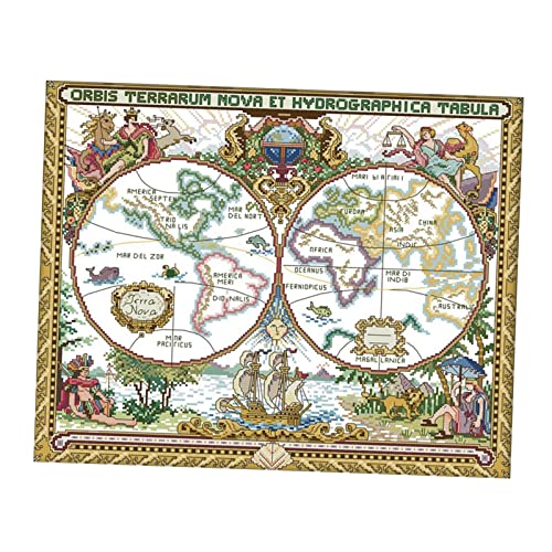 LOVIVER 14CT 51x42cm Gestanztes Kreuzstich Set mit Vorgedrucktem Kartenmuster Der Alten Welt von LOVIVER