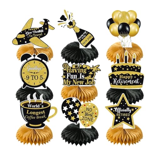 LOVIVER 9-teilige Ruhestandsparty-Dekorationen in Schwarz und Gold, Tischdekoration mit Wabenmuster für den Ruhestand LOVIVER 9-teilige Ruhestandsparty-Dekorationen in Schwarz und Gold, Tischdekoration mit Wabenmuster für den Ruhestand von LOVIVER