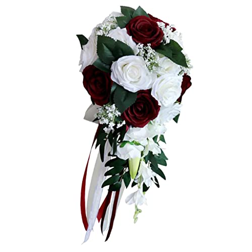 LOVIVER Bunte Blumenstrauß Brautstrauß Hochzeitsstrauß für Braut Brautjungfer und Blumenmädchen, Weiß + Weinrot LOVIVER Bunte Blumenstrauß Brautstrauß Hochzeitsstrauß für Braut Brautjungfer und Blumenmädchen, Weiß + Weinrot von LOVIVER