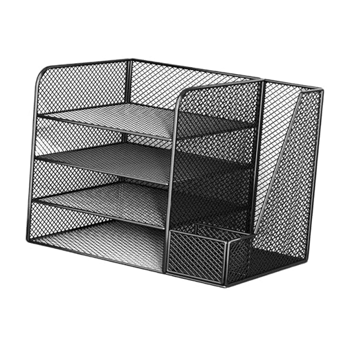 LOVIVER Schreibtisch Organizer, Dokumentenablage, Stifthalter, Kreativer Papier Briefablage, Netz Aktenhalter für Schule, Wohnheim, Wohnung, Schwarz von LOVIVER