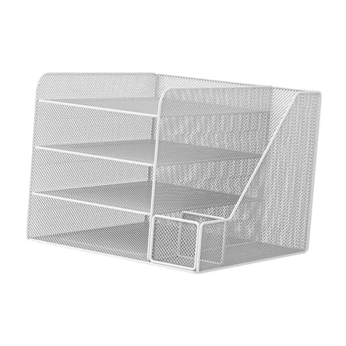 LOVIVER Schreibtisch Organizer, Dokumentenablage, Stifthalter, Kreativer Papier Briefablage, Netz Aktenhalter für Schule, Wohnheim, Wohnung, Weiß von LOVIVER