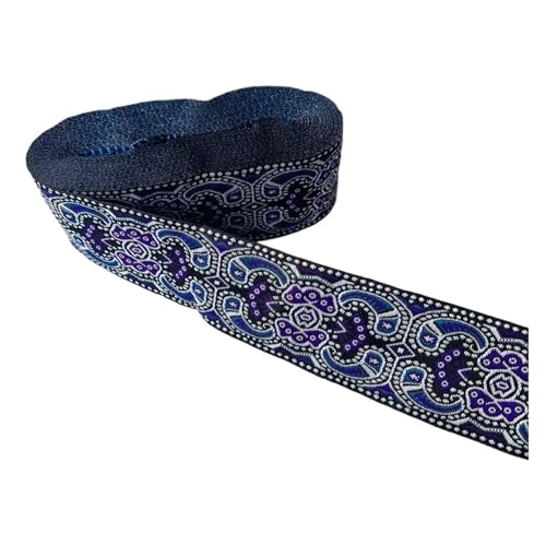 LOVSSU Gurtband 10 Yards gewebtes Jacquardband, Breite 5 cm, goldenes Totemmuster auf blauem Hintergrund Fur Nylon(Purple) von LOVSSU