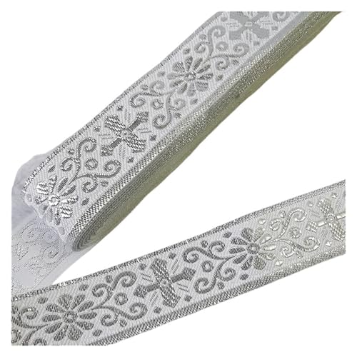 LOVSSU Gurtband 7 Meter 1 Zoll 25mm Goldfarbe Silberfarbe Vintage Stickband Spitzenbesatz DIY Kleidung Tasche Bestickter Stoff Fur Nylon(Color-04) von LOVSSU