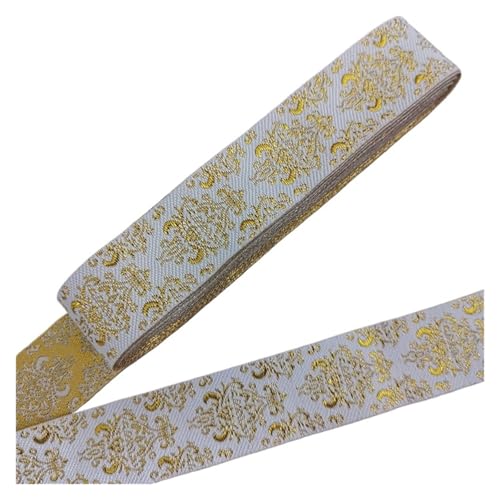 LOVSSU Gurtband 7 Meter 1 Zoll 25mm Goldfarbe Silberfarbe Vintage Stickband Spitzenbesatz DIY Kleidung Tasche Bestickter Stoff Fur Nylon(Color-14) von LOVSSU