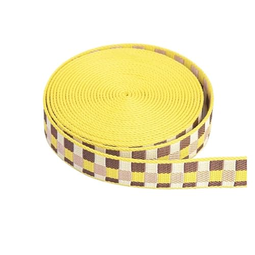 LOVSSU Gurtband Gurtbänder for Taschengürtel, Dickes Kariertes Baumwollband, Rucksackgurt, Gepäckzubehör, Tasche, DIY-Handwerk, 5 Meter Fur Nylon(1 Inch-Yellow Brown) von LOVSSU