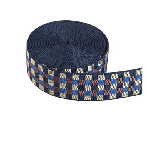LOVSSU Gurtband Gurtbänder for Taschengürtel, Dickes Kariertes Baumwollband, Rucksackgurt, Gepäckzubehör, Tasche, DIY-Handwerk, 5 Meter Fur Nylon(2 Inch-Blue Brown) von LOVSSU