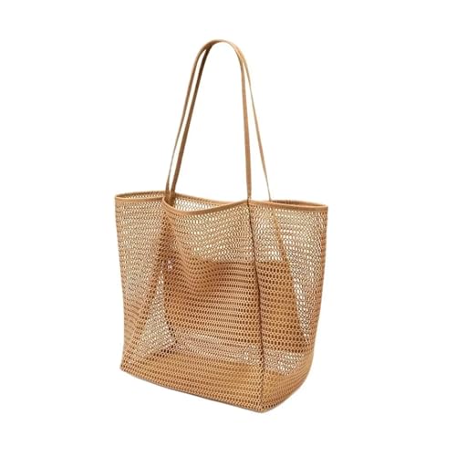 LOVSSU Mesh UmhäNgetasche Packbare Strandtasche for Damen, Sommer-Reisetasche aus Netzstoff mit großer Innentasche, gewebte Schulterhandtasche for Mesh(Brown) von LOVSSU