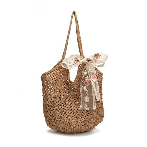 LOVSSU Mesh UmhäNgetasche Sommer-Strandtasche aus Netzstoff for Damen, gewebte Spitze, Schleife, Schultertasche, große Kapazität, Clutch, einfarbig, for den Einkauf im Urlaub, Reisen for Mesh(Khaki) LOVSSU Mesh UmhäNgetasche Sommer-Strandtasche aus Netzstoff for Damen, gewebte Spitze, Schleife, Schultertasche, große Kapazität, Clutch, einfarbig, for den Einkauf im Urlaub, Reisen for Mesh(Khaki) von LOVSSU