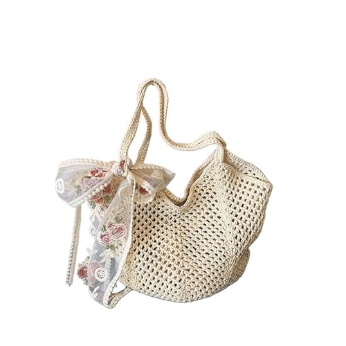 LOVSSU Mesh UmhäNgetasche Sommer-Strandtasche aus Netzstoff for Damen, gewebte Spitze, Schleife, Schultertasche, große Kapazität, Clutch, einfarbig, for den Einkauf im Urlaub, Reisen for Mesh(Beige) LOVSSU Mesh UmhäNgetasche Sommer-Strandtasche aus Netzstoff for Damen, gewebte Spitze, Schleife, Schultertasche, große Kapazität, Clutch, einfarbig, for den Einkauf im Urlaub, Reisen for Mesh(Beige) von LOVSSU