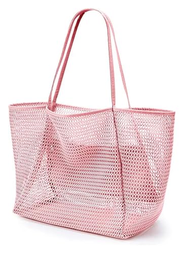 LOVSSU Mesh UmhäNgetasche Strandtasche aus Netzstoff, eine Schultertasche, for Männer und Frauen, for Mitnehmen von Toiletten- und Badeanzug-Aufbewahrungstaschen for Mesh(Pink) von LOVSSU