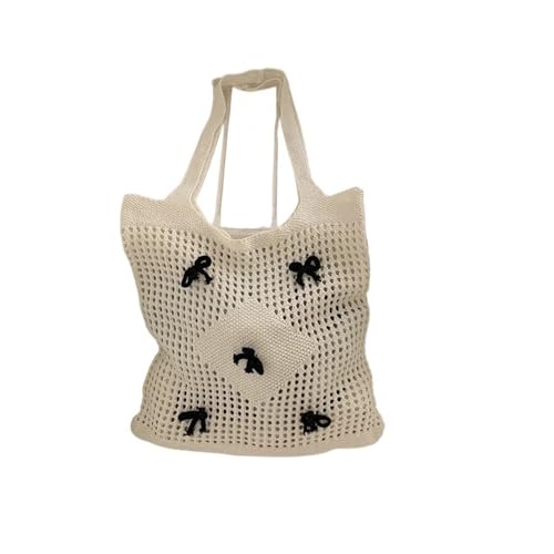 LOVSSU Mesh UmhäNgetasche Süßes Knotenmuster, gehäkelte Umhängetasche, Hohle Unterarmtasche, Netzstoff, Urlaubsreisehandtasche, Sommer-Strandhandtasche for Damen for Mesh(Black) von LOVSSU