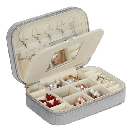 Schmuckkästchen Reise, Schmuckaufbewahrung Flanell Schmuckbox, Schmuckkästchen Klein mit Spiegel, Schmuckschatulle für Damen Mädchen, Schmuckkasten für Ohrringe, Ringe, Ohrstecker, Kette, Grau Schmuckkästchen Reise, Schmuckaufbewahrung Flanell Schmuckbox, Schmuckkästchen Klein mit Spiegel, Schmuckschatulle für Damen Mädchen, Schmuckkasten für Ohrringe, Ringe, Ohrstecker, Kette, Grau von LOVSTORAGE