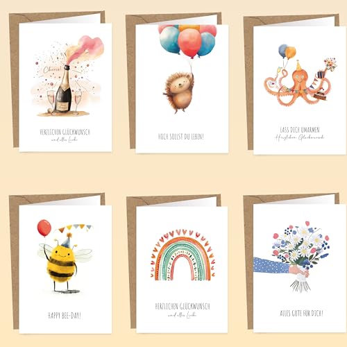 LOViLEE® 10x Geburtstagskarten Set mit Umschlag & Stickern - Glückwunschkarten Geburtstag, Happy Birthday Karte - Grußkarten - Geburtstagskarte Frau, Geburtstagskarte Mann - Klappkarten Set 1 von LOViLEE