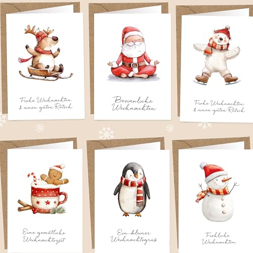 LOViLEE® 10x Weihnachtskarten inkl. extra Umschläge & Sticker im Geschenkset - hochwertige Klappkarten zu Weihnachten - Weihnachtskarten mit Umschlag Set in premium Qualität - Classic Aquarell von LOViLEE