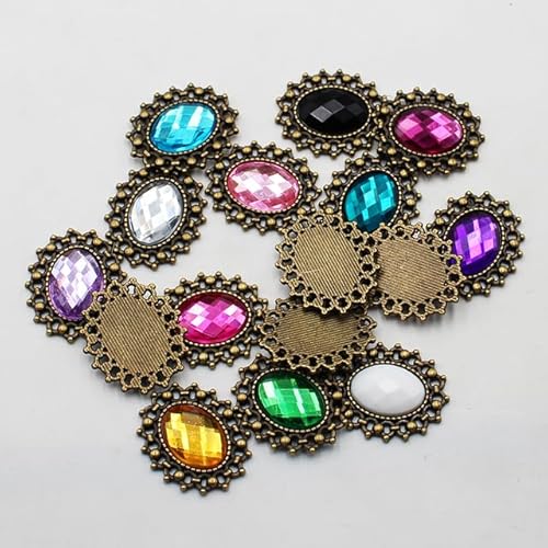 LOYKZCT 10 Stücke 23 * 20mm Oval Acryl Kleidung Dekoration Legierung Strass Flatback Knöpfe DIY Handwerk Schmuck Zubehör(Mix Color) von LOYKZCT