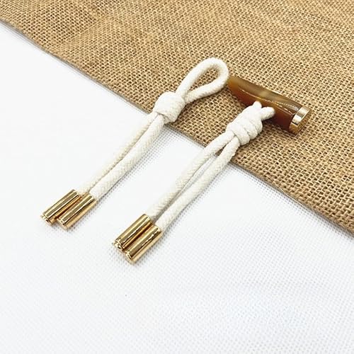 LOYKZCT 2/4 Paar 23 cm grau/braune Knebelknöpfe aus geflochtenem Horn, Seil-Knebelknopf for Aufnähen, Knebelverschluss for Mantel, Windjacke(1# Beige White,2 Pair) von LOYKZCT