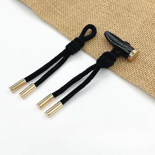 LOYKZCT 2/4 Paar 23 cm grau/braune Knebelknöpfe aus geflochtenem Horn, Seil-Knebelknopf for Aufnähen, Knebelverschluss for Mantel, Windjacke(4# Black,2 Pair) von LOYKZCT