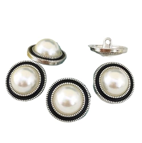 LOYKZCT Bastelknöpfe, Damen-Anstecknadeln, Broschenknöpfe, 10 Stück, Kleidung, Luxus-Perlenknöpfe, Nähmaterial, Zubehör, Modeknöpfe for Mantelverzierungen(Black Silver,25mm) von LOYKZCT