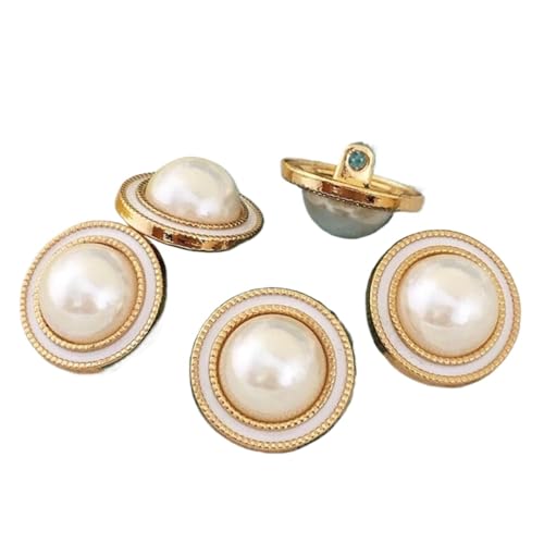 LOYKZCT Bastelknöpfe, Damen-Anstecknadeln, Broschenknöpfe, 10 Stück, Kleidung, Luxus-Perlenknöpfe, Nähmaterial, Zubehör, Modeknöpfe for Mantelverzierungen(White Gold,15mm) von LOYKZCT