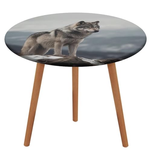 LPAGBCNU Runde Tischdecke, elastisch, wasserdicht, Motiv: Wolf auf dem Berg, wasserdicht und schmutzabweisend, geeignet für Picknickpartys im Innen- und Außenbereich, Durchmesser: 110 cm von LPAGBCNU