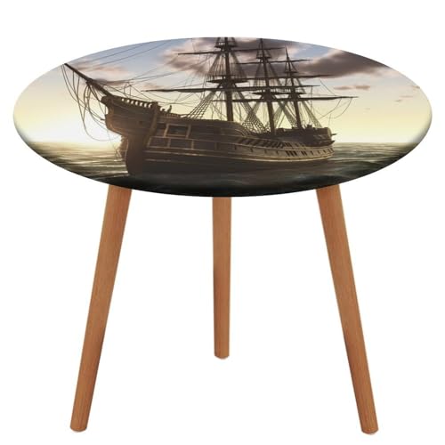 LPAGBCNU Runde Tischdecke, elastisch, wasserdicht, Piratenschiff, Tischdecke, wasserdicht und schmutzabweisend, geeignet für Innen- und Außenbereich, Picknick-Partys, Durchmesser 120 cm von LPAGBCNU