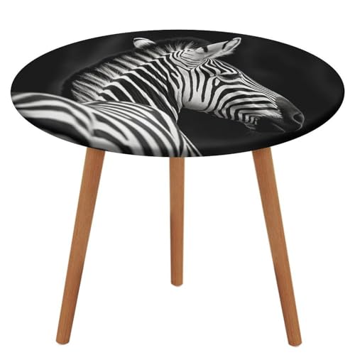 LPAGBCNU Runde Tischdecke, elastisch, wasserdicht, Zebra-Tischdecke, wasserdicht und schmutzabweisend, geeignet für Innen- und Außenbereich, Picknick-Partys, Durchmesser 120 cm, Schwarz / Weiß von LPAGBCNU