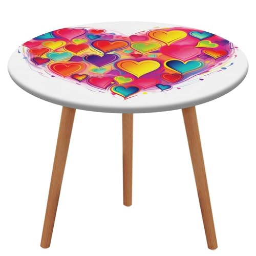 LPAGBCNU Runde Tischdecke, elastisch, wasserdicht, buntes Herz, wasserdicht und schmutzabweisend, geeignet für Innen- und Außenbereich, Picknick-Partys, Durchmesser 100 cm von LPAGBCNU