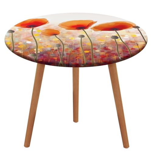 LPAGBCNU Runde Tischdecke, elastisch, wasserdicht, rote Mohnblumen, Tischdecke, wasserdicht und schmutzabweisend, geeignet für Picknickpartys im Innen- und Außenbereich, Durchmesser: 110 cm von LPAGBCNU