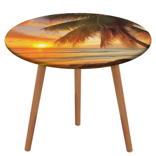 LPAGBCNU Runde Tischdecke, elastisch, wasserdicht, tropischer Strand, Palme, Sonnenuntergang, Tischdecke, wasserdicht und schmutzabweisend, geeignet für Innen- und Außenbereich, Picknick-Partys von LPAGBCNU