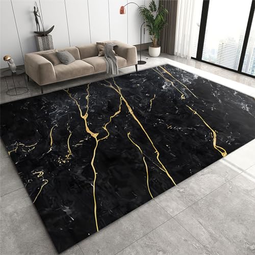 Rutschhemmende Pads Wohnzimmerteppich, Abstrakter schwarz-goldener Marmorteppich, rutschfeste Mikrofaser-Fußmatten mit schwarzer und goldener Linie, maschinenwaschbarer Teppich for das Badezimmer in d Rutschhemmende Pads Wohnzimmerteppich, Abstrakter schwarz-goldener Marmorteppich, rutschfeste Mikrofaser-Fußmatten mit schwarzer und goldener Linie, maschinenwaschbarer Teppich for das Badezimmer in d von LPAGOLMIX
