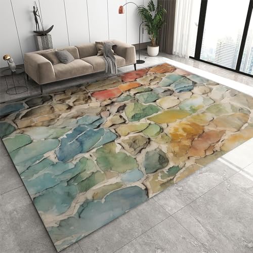 Rutschhemmende Pads Wohnzimmerteppich, Schwarz-goldener Flächenteppich, moderne, schlichte Linien, rutschfeste Mikrofaser-Fußmatten, maschinenwaschbarer Teppich for Waschküche und Badezimmer(Colorful Rutschhemmende Pads Wohnzimmerteppich, Schwarz-goldener Flächenteppich, moderne, schlichte Linien, rutschfeste Mikrofaser-Fußmatten, maschinenwaschbarer Teppich for Waschküche und Badezimmer(Colorful von LPAGOLMIX