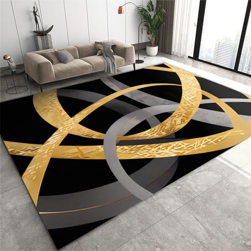 Rutschhemmende Pads Wohnzimmerteppich, Schwarz-goldener Flächenteppich, moderne, schlichte Linien, rutschfeste Mikrofaser-Fußmatten, maschinenwaschbarer Teppich for Waschküche und Badezimmer(Simple Li Rutschhemmende Pads Wohnzimmerteppich, Schwarz-goldener Flächenteppich, moderne, schlichte Linien, rutschfeste Mikrofaser-Fußmatten, maschinenwaschbarer Teppich for Waschküche und Badezimmer(Simple Li von LPAGOLMIX