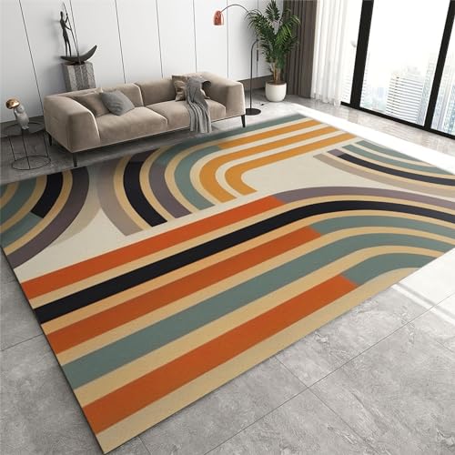 Rutschhemmende Pads Wohnzimmerteppich, Schwarz-goldener Flächenteppich, moderne, schlichte Linien, rutschfeste Mikrofaser-Fußmatten, maschinenwaschbarer Teppich for Waschküche und Badezimmer(Rainbow G Rutschhemmende Pads Wohnzimmerteppich, Schwarz-goldener Flächenteppich, moderne, schlichte Linien, rutschfeste Mikrofaser-Fußmatten, maschinenwaschbarer Teppich for Waschküche und Badezimmer(Rainbow G von LPAGOLMIX