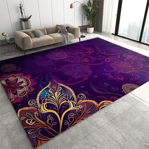Rutschhemmende Pads Wohnzimmerteppich, Schwarz-goldener Flächenteppich, moderne, schlichte Linien, rutschfeste Mikrofaser-Fußmatten, maschinenwaschbarer Teppich for Waschküche und Badezimmer(Purple Fl Rutschhemmende Pads Wohnzimmerteppich, Schwarz-goldener Flächenteppich, moderne, schlichte Linien, rutschfeste Mikrofaser-Fußmatten, maschinenwaschbarer Teppich for Waschküche und Badezimmer(Purple Fl von LPAGOLMIX