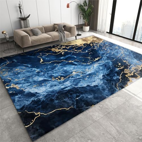 Rutschhemmende Pads Wohnzimmerteppich, Schwarz-goldener Flächenteppich, moderne, schlichte Linien, rutschfeste Mikrofaser-Fußmatten, maschinenwaschbarer Teppich for Waschküche und Badezimmer(Blue Gold Rutschhemmende Pads Wohnzimmerteppich, Schwarz-goldener Flächenteppich, moderne, schlichte Linien, rutschfeste Mikrofaser-Fußmatten, maschinenwaschbarer Teppich for Waschküche und Badezimmer(Blue Gold von LPAGOLMIX