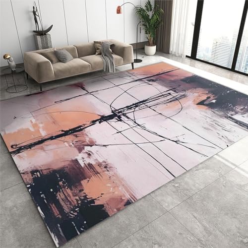 Rutschhemmende Pads Wohnzimmerteppich, Schwarz-goldener Flächenteppich, moderne, schlichte Linien, rutschfeste Mikrofaser-Fußmatten, maschinenwaschbarer Teppich for Waschküche und Badezimmer(Pink Blac Rutschhemmende Pads Wohnzimmerteppich, Schwarz-goldener Flächenteppich, moderne, schlichte Linien, rutschfeste Mikrofaser-Fußmatten, maschinenwaschbarer Teppich for Waschküche und Badezimmer(Pink Blac von LPAGOLMIX