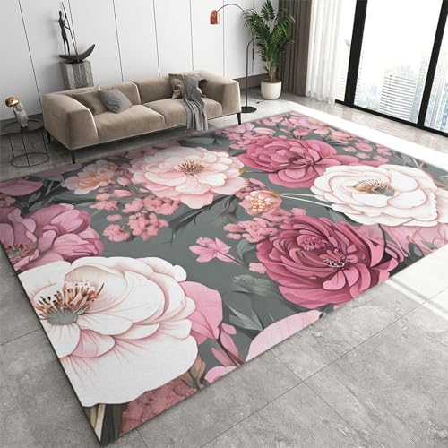 Rutschhemmende Pads Wohnzimmerteppich, Schwarz-goldener Flächenteppich, moderne, schlichte Linien, rutschfeste Mikrofaser-Fußmatten, maschinenwaschbarer Teppich for Waschküche und Badezimmer(Pink Rose Rutschhemmende Pads Wohnzimmerteppich, Schwarz-goldener Flächenteppich, moderne, schlichte Linien, rutschfeste Mikrofaser-Fußmatten, maschinenwaschbarer Teppich for Waschküche und Badezimmer(Pink Rose von LPAGOLMIX