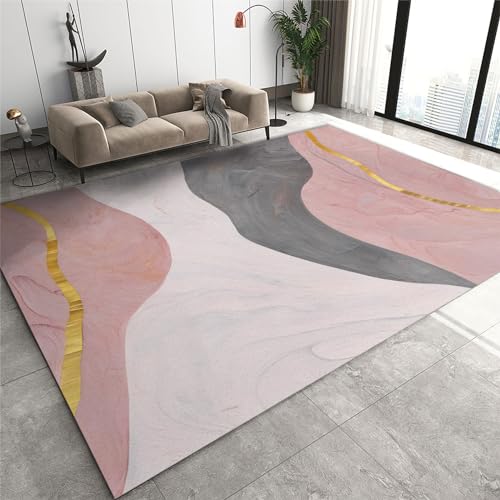 Rutschhemmende Pads Wohnzimmerteppich, Schwarz-goldener Flächenteppich, moderne, schlichte Linien, rutschfeste Mikrofaser-Fußmatten, maschinenwaschbarer Teppich for Waschküche und Badezimmer(Pink Line Rutschhemmende Pads Wohnzimmerteppich, Schwarz-goldener Flächenteppich, moderne, schlichte Linien, rutschfeste Mikrofaser-Fußmatten, maschinenwaschbarer Teppich for Waschküche und Badezimmer(Pink Line von LPAGOLMIX