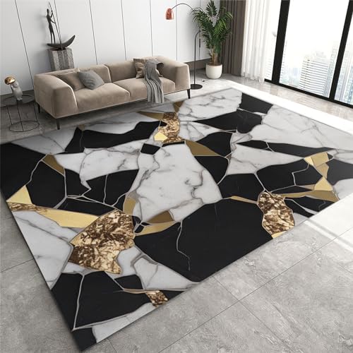 Rutschhemmende Pads Wohnzimmerteppich, Teppich aus Granit, Achat, Schwarz, Weiß und Gold, moderne geometrische rutschfeste Mikrofaser-Fußmatten, maschinenwaschbarer Teppich for Waschküche und Badezimm Rutschhemmende Pads Wohnzimmerteppich, Teppich aus Granit, Achat, Schwarz, Weiß und Gold, moderne geometrische rutschfeste Mikrofaser-Fußmatten, maschinenwaschbarer Teppich for Waschküche und Badezimm von LPAGOLMIX