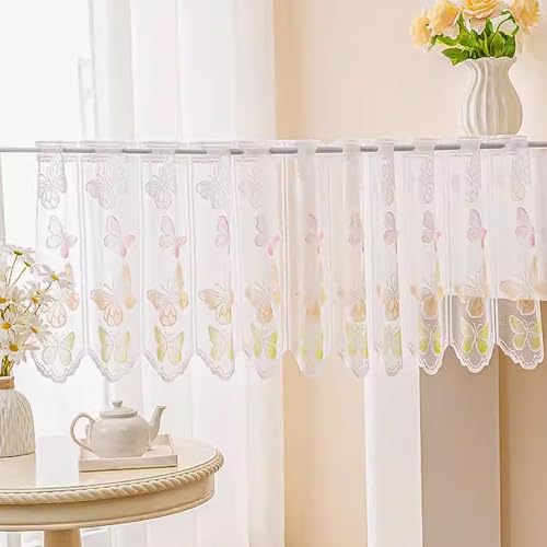LPAMABA Scheibengardinen Halbtransparent Bistrogardinen mit Schlaufen Kurzgardinen Stickerei Landhaus Gardine Durchstangenzug Kurzvorhang mit Bunte Schmetterlingsmuster für Klein Fenster BxH 150x45cm LPAMABA Scheibengardinen Halbtransparent Bistrogardinen mit Schlaufen Kurzgardinen Stickerei Landhaus Gardine Durchstangenzug Kurzvorhang mit Bunte Schmetterlingsmuster für Klein Fenster BxH 150x45cm von LPAMABA