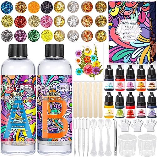 LPAOIS Epoxidharz Set Anfänger 512 ml Harz Gießen Set, 1:1 Verhältnis Epoxy Resin Glasklar, Kristallklares Epoxy Gießharz mit Epoxidharz,Farben,Glitzer,für Schmuckherstellung Schlüsselanhänger von LPAOIS