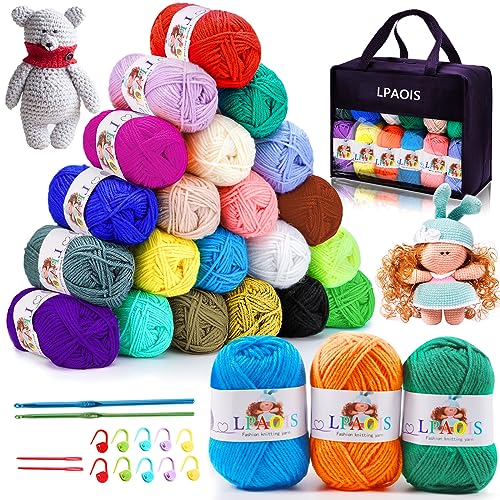 LPAOIS Häkelgarn 24 Farben Acrylwolle Set Baumwolle zum Häkeln, mit Häkelnadeln Knöpfen,40g Baumwollgarn,Wolle zum Stricken zur Herstellung von Hüten,Handschuhen LPAOIS Häkelgarn 24 Farben Acrylwolle Set Baumwolle zum Häkeln, mit Häkelnadeln Knöpfen,40g Baumwollgarn,Wolle zum Stricken zur Herstellung von Hüten,Handschuhen von LPAOIS