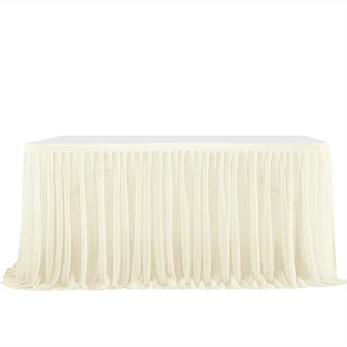 LPATEBCVU Tischrock Glitter Perle Chiffon Tisch Rock Esstisch Rock for Hochzeit Party Dessert Bankett Tisch Dekor(Begie,77x183cm 6FT) von LPATEBCVU