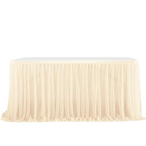 LPATEBCVU Tischrock Glitter Perle Chiffon Tisch Rock Esstisch Rock for Hochzeit Party Dessert Bankett Tisch Dekor(Champagne,77x183cm 6FT) von LPATEBCVU