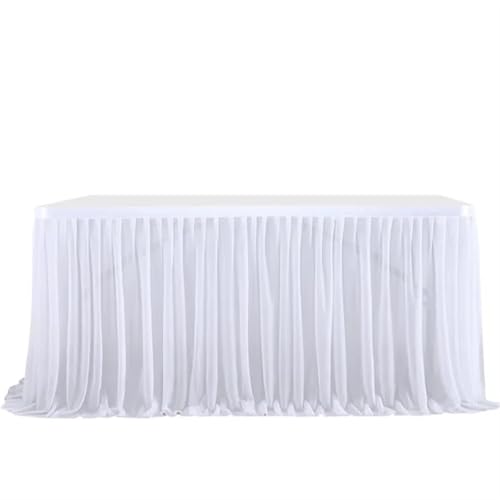 LPATEBCVU Tischrock Glitter Perle Chiffon Tisch Rock Esstisch Rock for Hochzeit Party Dessert Bankett Tisch Dekor(White,77x183cm 6FT) von LPATEBCVU