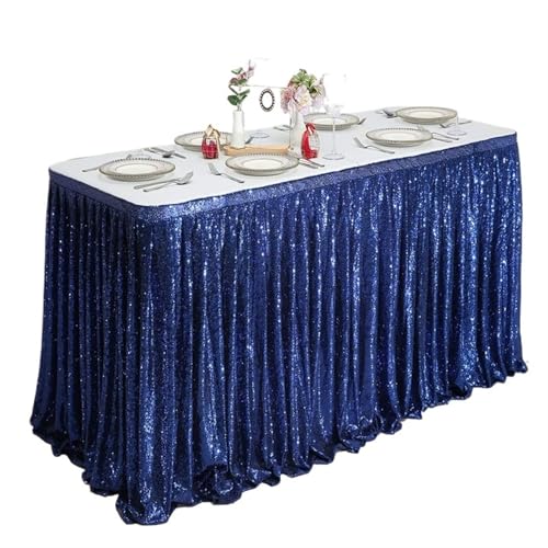 LPATEBCVU Tischrock Pailletten-Tischrock, Tisch-Flash-Tuch, Geburtstags-Party-Dekor, Hochzeit, Festival, Event, rechteckig, Glitzer-Tischröcke, Dekoration(Dark Blue,70x122CM) von LPATEBCVU