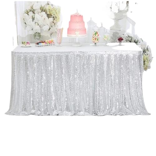 LPATEBCVU Tischrock Pailletten-Tischrock, Tisch-Flash-Tuch, Geburtstags-Party-Dekor, Hochzeit, Festival, Event, rechteckig, Glitzer-Tischröcke, Dekoration(Silver,70x183cm) von LPATEBCVU
