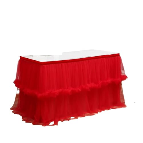 LPATEBCVU Tischrock Party Tischröcke Hochzeit Tüll Tischrock Esstisch Dekoration Tischdecke for Hochzeitsempfang Bankett(Red,77cmx185cm 6FT) von LPATEBCVU