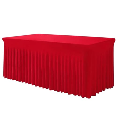 LPATEBCVU Tischrock Rechteckige Tischröcke, Tischdecken aus Polyester, Schwarze Tischdecke for 6-Fuß-Tische mit Rock, Tischdecke aus Spandex(Red) von LPATEBCVU