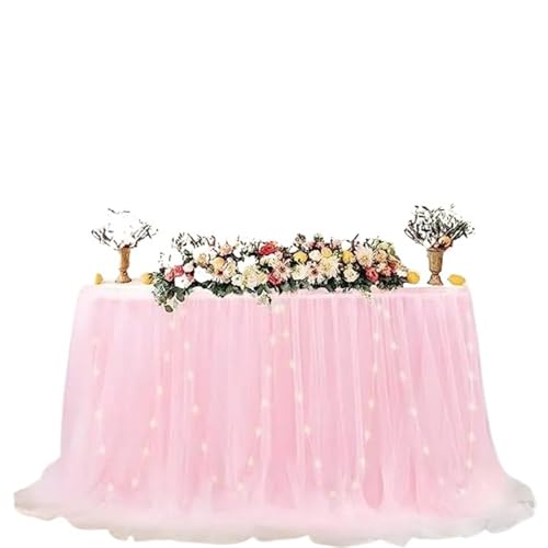 LPATEBCVU Tischrock Tüll Tischrock Gold-umrandeten Mesh Hochzeit Party Dekoration Hotelbedarf Mesh Tischrock Tischdecke(F,9FT(275cmx77cm)) von LPATEBCVU